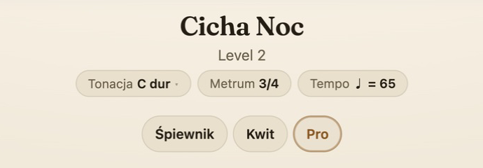 The Key C major button under the title Cicha Noc, next to the time signature and tempo.